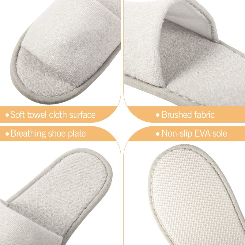 Silicherry 12 Pairs House Slippers for Guests Disposable Open Toe Spa Slippers Unisex Travel Slipper Bulk for Halloween Christmas Wedding Party(Black, White, Khaki, Light Gray,M) - Image 3